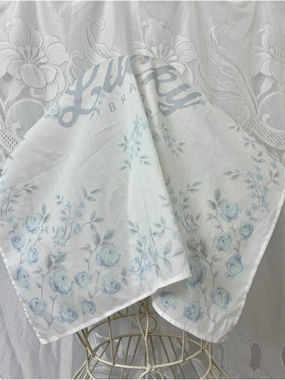 Lucky Brand White bandana scarf with Light Blue Floral Print cotton